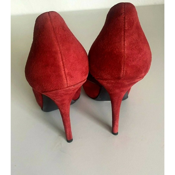 Lanvin 2011 Hiver Suede Pump Platform Red D'orsay Almond Toe Slim Heel 3… - Picture 6 of 9